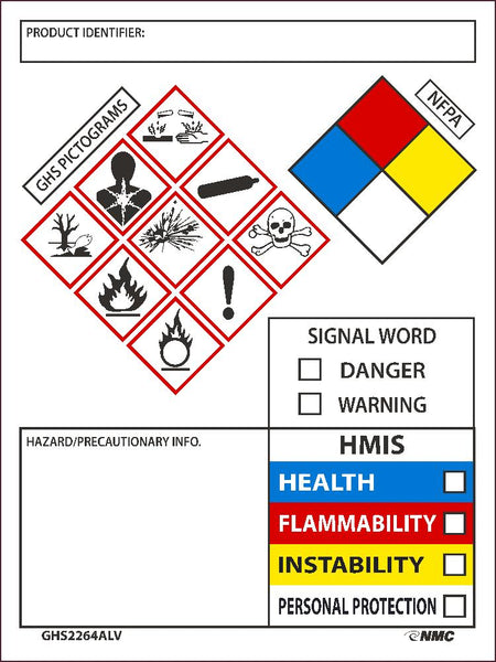 GHS SECONDARY CONTAINER LABELS, WRITE-ON WITH PICTO IMAGES, NFPA, HMIS,SIGNAL WORD INFO, 4X3, PS VINYL, 50ROLL