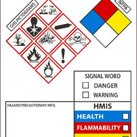 GHS SECONDARY CONTAINER LABELS, PICTO IMAGES, HMIS, NFPA,HAZARD/PRECAUTION INFO,3.5"X2.25",PS VINYL, 250ROLL