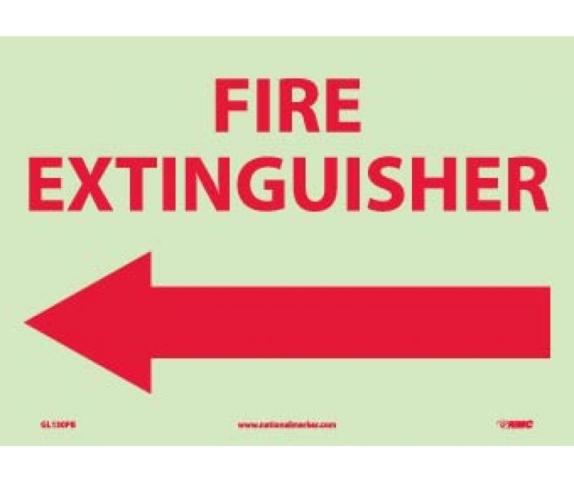 FIRE, FIRE EXTINGUISHER, LEFT ARROW, 10X14, RIGID PLASTICGLOW