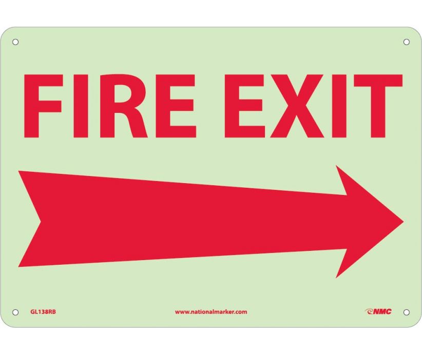 FIRE, FIRE EXIT, RIGHT ARROW, 10X14, RIGID PLASTICGLOW