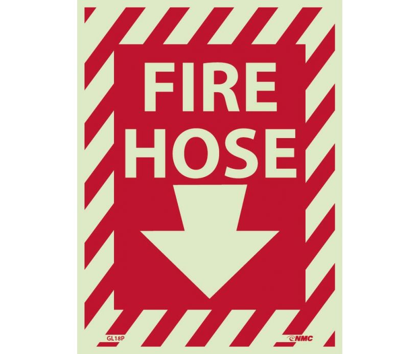 FIRE HOSE (WITH DOWN ARROW), 12X9, GLOW RIGID