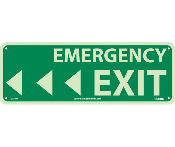 EMERGENCY EXIT (W/ LEFT ARROW), 5X14, GLOW RIGID