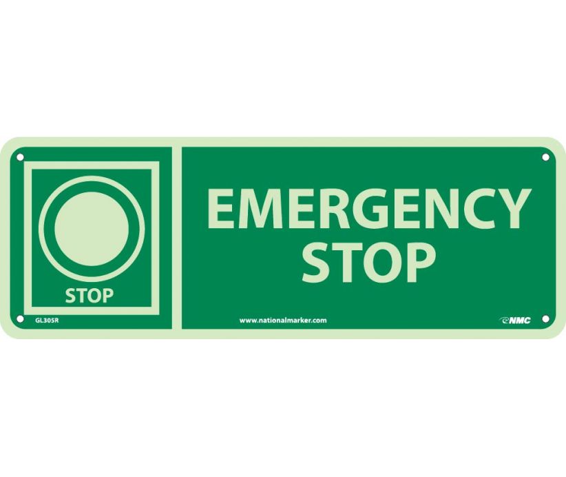 EMERGENCY STOP, 5X14, PS GLOW