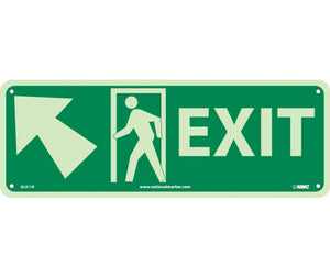 EXIT (W/ DOOR AND LEFT UP ARROW), 5X14, PS GLOW