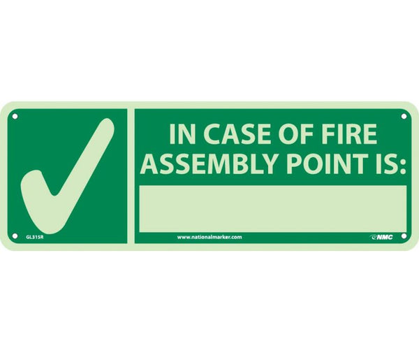 IN CASE OF FIRE ASSEMBLY POINT IS, 5X14, GLOW RIGID