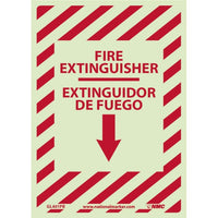 FIRE EXTINGUISHER, DOWN ARROW,  BILINGUAL 14X10, PS GLO VINYL