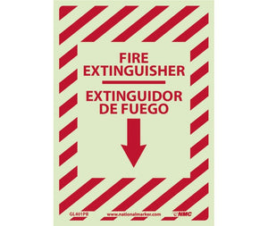 FIRE EXTINGUISHER, DOWN ARROW,  BILINGUAL 14X10, PS GLO VINYL
