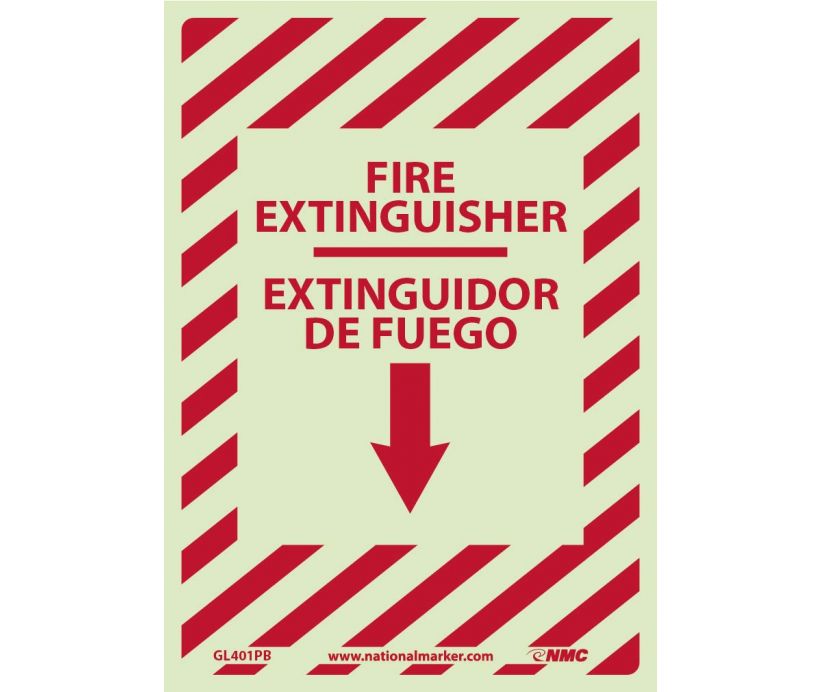 FIRE EXTINGUISHER, DOWN ARROW,  BILINGUAL 14X10, PS GLO VINYL