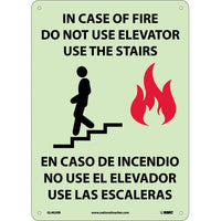 IN CASE OF FIRE DO NOT USE ELEVATOR USE THE STAIRS (GRAPHIC(, BILINGUAL, 14X10, GLO RIGID PLASTIC
