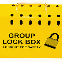 Group Lockout Box, Steel, protects workers in group maintenance and repair operations. The box accommodates up to 13 padlocks and measures 6''H x 10''W x 4"L.