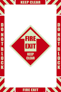 WALK-ON FLOOR MARKING KIT, GLOW, CONFIGURABLE (INCLUDES 12 X 12 CENTER FLOOR SIGN AND MARKING STRIPS WITH CORNER ANGLES), TEXTURED NON-SLIP SURFACE, FIRE EXIT KEEP CLEAR