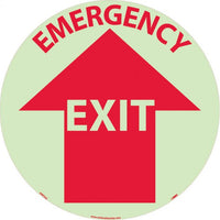 WALK ON FLOOR SIGN, GLOW, 17" DIA., TEXTURED NON-SLIP SURFACE, EMERGENCY EXIT
