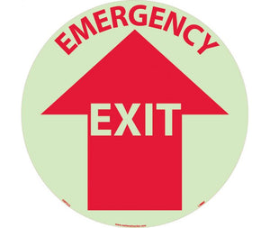 WALK ON FLOOR SIGN, GLOW, 17" DIA., TEXTURED NON-SLIP SURFACE, EMERGENCY EXIT