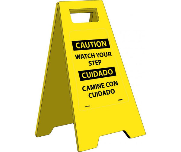 HEAVY DUTY FLOOR SIGN, CAUTION WATCH YOUR STEP (BILINGUAL), 24.63X10.75