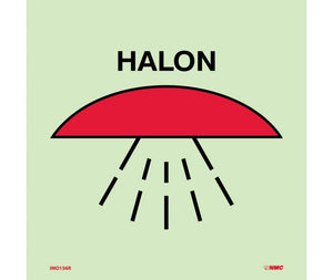 IMO, SYMBOL, SPACE PROTECTED BY HALON, 6X6, GLOW RIGID LAMINATED