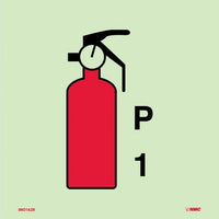 IMO, SYMBOL, FIRE EXTINGUISHER POWDER P1, 6X6, GLOW RIGID LAMINATED