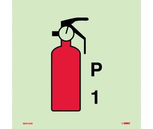 IMO, SYMBOL, FIRE EXTINGUISHER POWDER P1, 6X6, GLOW RIGID LAMINATED