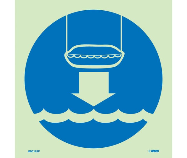 IMO, SYMBOL, LOWER LIFE BOAT TO WATER, 6X6, GLOW VINYL LAMINATED