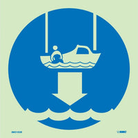 IMO, SYMBOL, LOWER RESCUE BOAT TO WATER, 6X6, GLOW RIGID LAMINATED