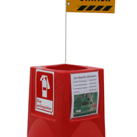 JOBSITE CADDY W/ SPILL KIT & 6' WHITE POLE & 2 x 10" X 7" ALUM. SIGNS: EXTING. & SPILL KIT, 29" x 26" DIAMETER, 13 LBS, 11" DEEP WELL FOR 5/10/20 LB FIRE EXTINGUISHER, RED