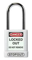 STOPOUT Plastic Body Padlock, Shackle Clearance 1.5", Keyed Differently, White