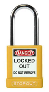 STOPOUT Plastic Body Padlock, Shackle Clearance 1.5", Keyed Differently, Yellow