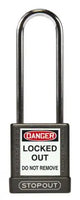 STOPOUT Plastic Body Padlock, Shackle Clearance 3", Keyed Differently, Black