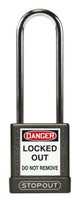 STOPOUT Plastic Body Padlock, Shackle Clearance 3", Keyed Differently, Black