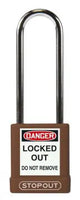 STOPOUT Plastic Body Padlock, Shackle Clearance 3", Keyed Differently, Brown