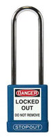 STOPOUT Plastic Body Padlock, Shackle Clearance 3", Keyed Differently, Blue