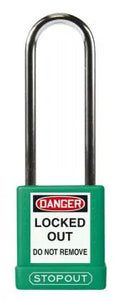 STOPOUT Plastic Body Padlock, Shackle Clearance 3", Keyed Differently, Green