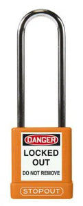 STOPOUT Plastic Body Padlock, Shackle Clearance 3", Keyed Differently, Orange