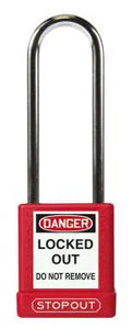 STOPOUT Plastic Body Padlock, Shackle Clearance 3", Keyed Differently, Red