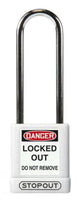 STOPOUT Plastic Body Padlock, Shackle Clearance 3", Keyed Differently, White
