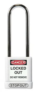STOPOUT Plastic Body Padlock, Shackle Clearance 3", Keyed Differently, White