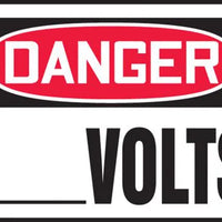 Safety Label, DANGER (Blank) VOLTS, 3.5" x 5", Adhesive Vinyl, 5/PK