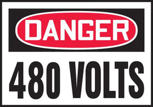 Safety Label, DANGER 480 VOLTS, 3.5" x 5", Adhesive Vinyl, 5/PK