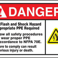 Arc Flash Label, DANGER ARC FLASH AND SHOCK HAZARD APPROPRIATE PPE REQUIRED (Graphic), 3.5" x 5", Adhesive Dura-Vinyl