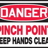 Safety Label, DANGER PINCH POINT KEEP HANDS CLEAR, 3.5" x 5", Adhesive Vinyl, 5/PK