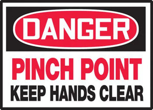 Safety Label, DANGER PINCH POINT KEEP HANDS CLEAR, 3.5" x 5", Adhesive Vinyl, 5/PK