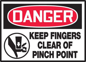 Safety Label, DANGER KEEP FINGERS CLEAR OF PINCH POINT (Graphic), 3.5" x 5", Adhesive Vinyl, 5/PK