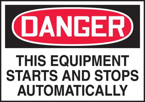 Safety Label, DANGER THIS EQUIPMENT STARTS AND STOPS AUTOMATICALLY, 3.5