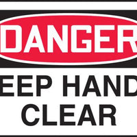 Safety Label, DANGER KEEP HANDS CLEAR, 3.5" x 5", Adhesive Vinyl, 5/PK
