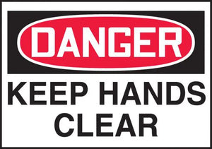 Safety Label, DANGER KEEP HANDS CLEAR, 3.5" x 5", Adhesive Vinyl, 5/PK