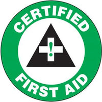 Certified First Aid Hard Hat Stickers 2.5" Vinyl 10Pk | LHTL109