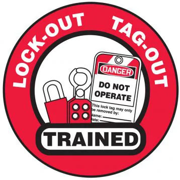 Lock-Out Tag-Out Trained Hard Hat Stickers 2.5