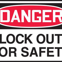 Safety Label, DANGER LOCK OUT FOR SAFETY, 3.5" x 5", Adhesive Vinyl, 5/PK