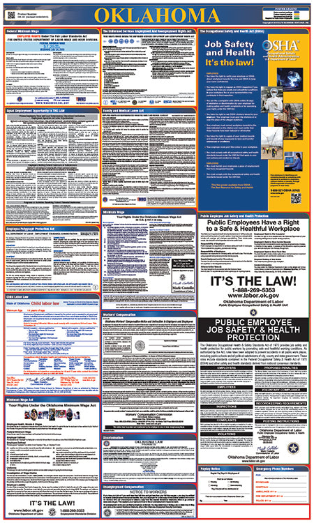 LABOR LAW POSTER, OKLAHOMA,STATE AND FEDERAL, 40X24