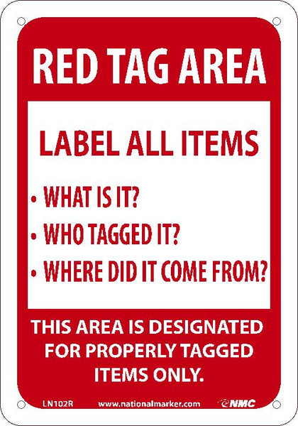 RED TAG AREA LABEL ALL ITEMS SIGN, 10X14, .040 ALUM