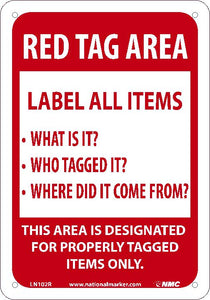 RED TAG AREA LABEL ALL ITEMS SIGN, 7X10, .040 ALUM